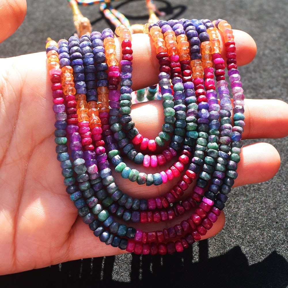 7 Strand 488.Cts Amazing Cut Ruby & Emerald Beaded Necklace Jewelery RK 26 E821