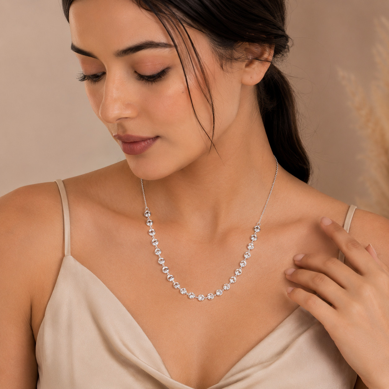 RARE 23 Ct White Diamonds Chain Necklace In 925 Silver – FREE DIAMOND STUDS