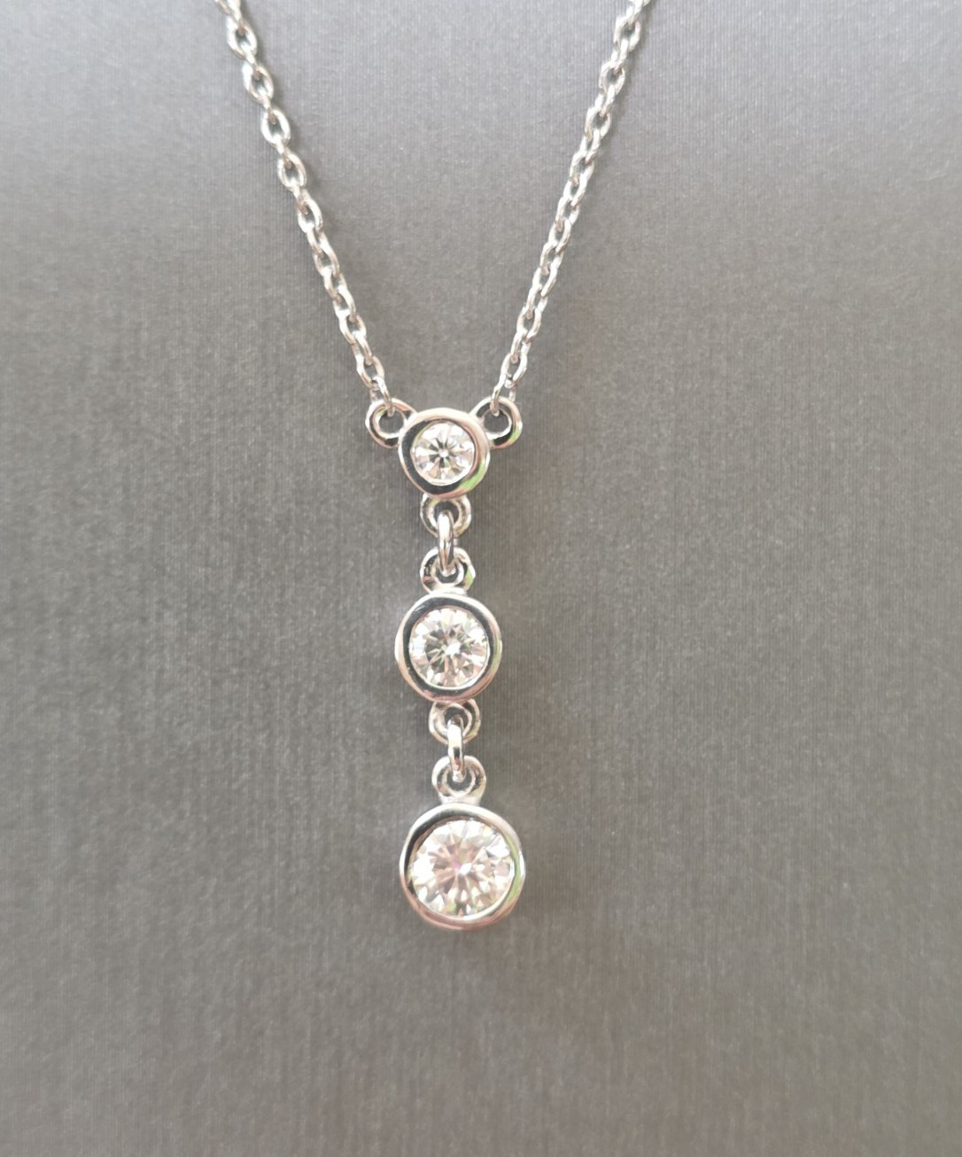 Moissanite 3-Stone Journey Necklace in Platinum Over Sterling, 0.75ctw 18-20 In.