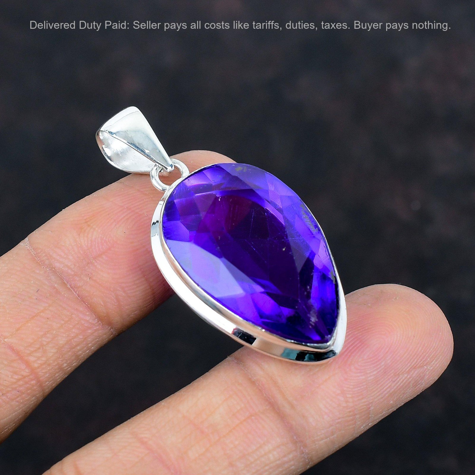 Faceted African Amethyst 925 Sterling Silver Gemstone Pendant Handmade Jewelry