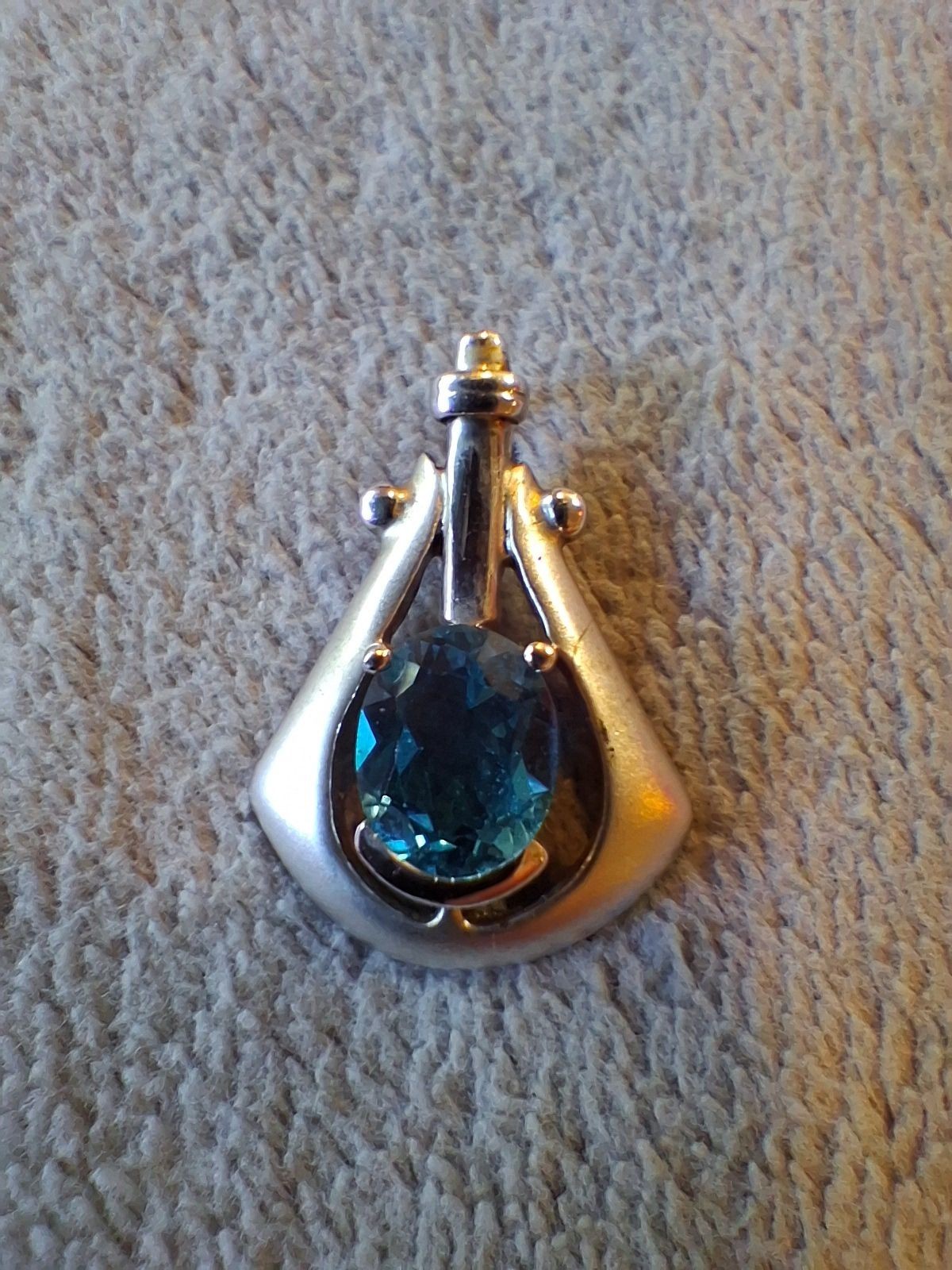 Sterling Silver Blue Topaz 925 Pendant Charm Geometric Open Frame SS