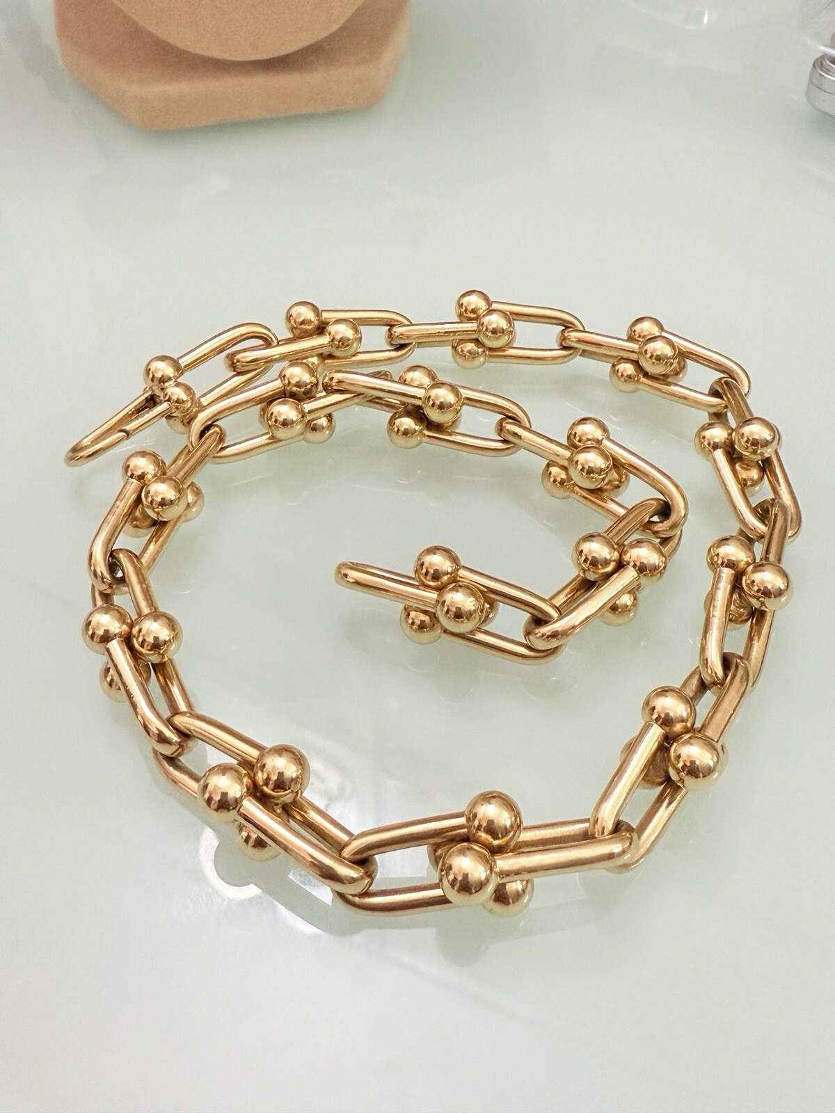 18K Pure Gold Large Horseshoe Chunky Link Chain Necklace Unisex USA