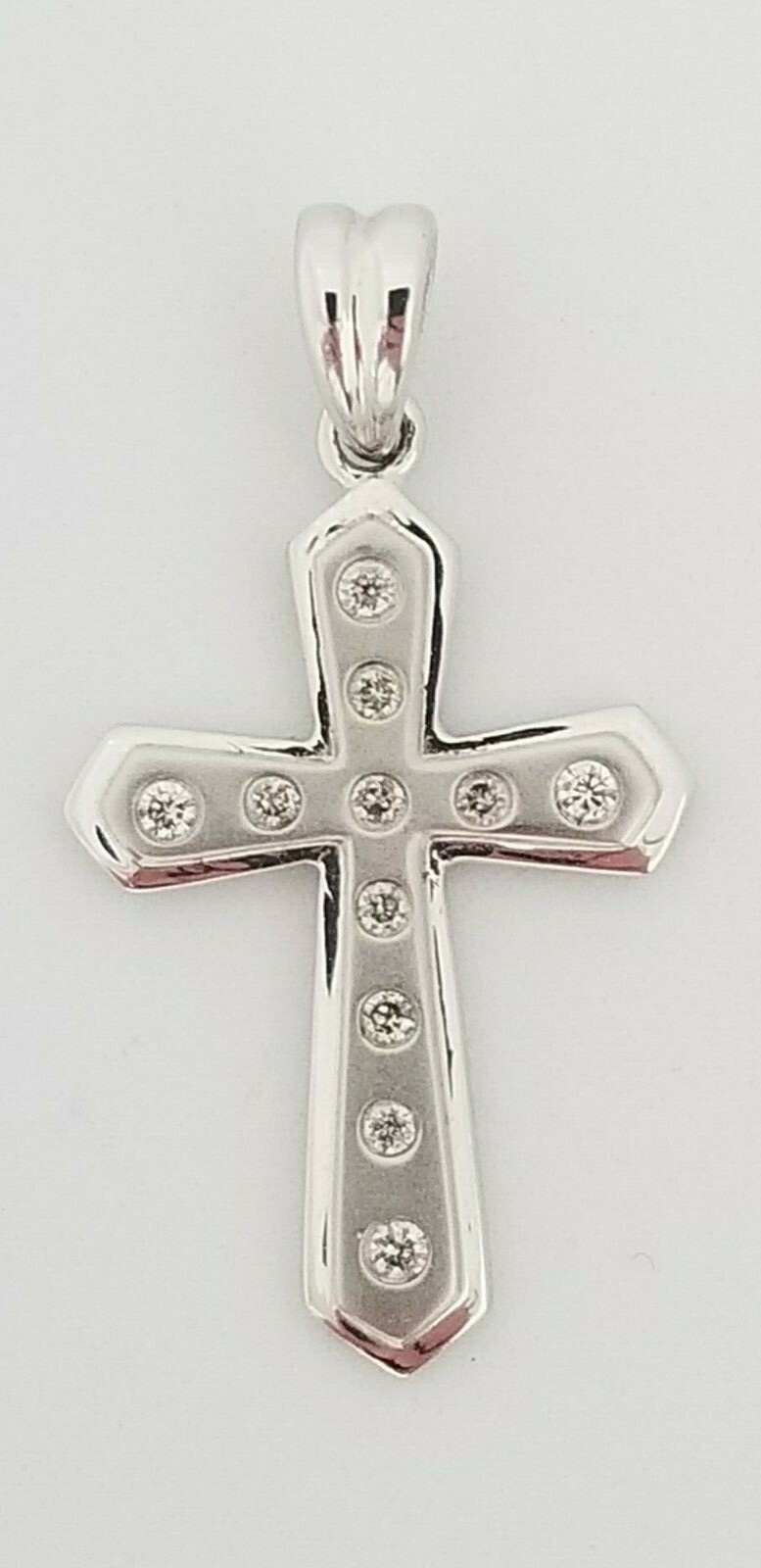 Diamond Cross Pendant 14k White Gold For Adults or Children Elegant Satin Finish