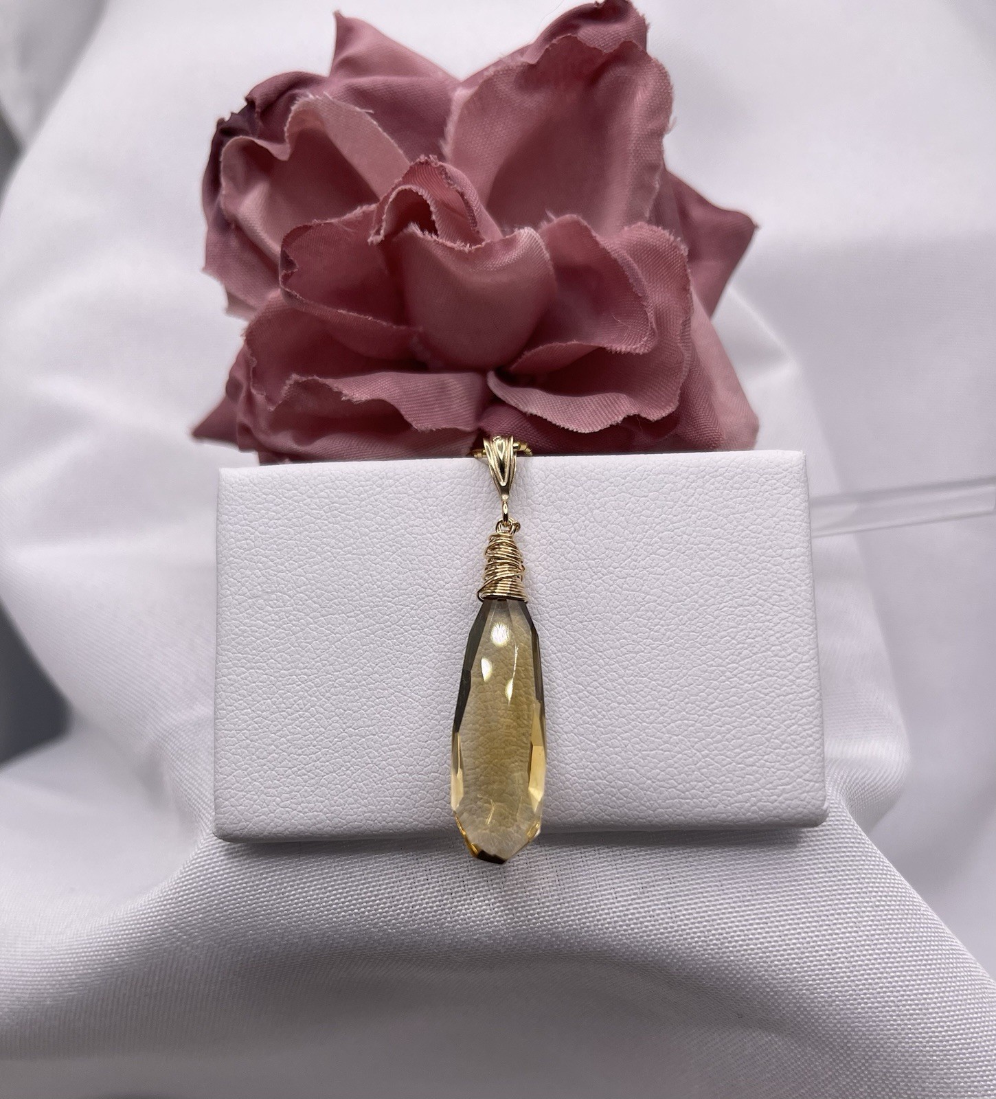 Citrine Pendant Natural Honey Briolette 1/20 14K Gold Filled 30x9mm
