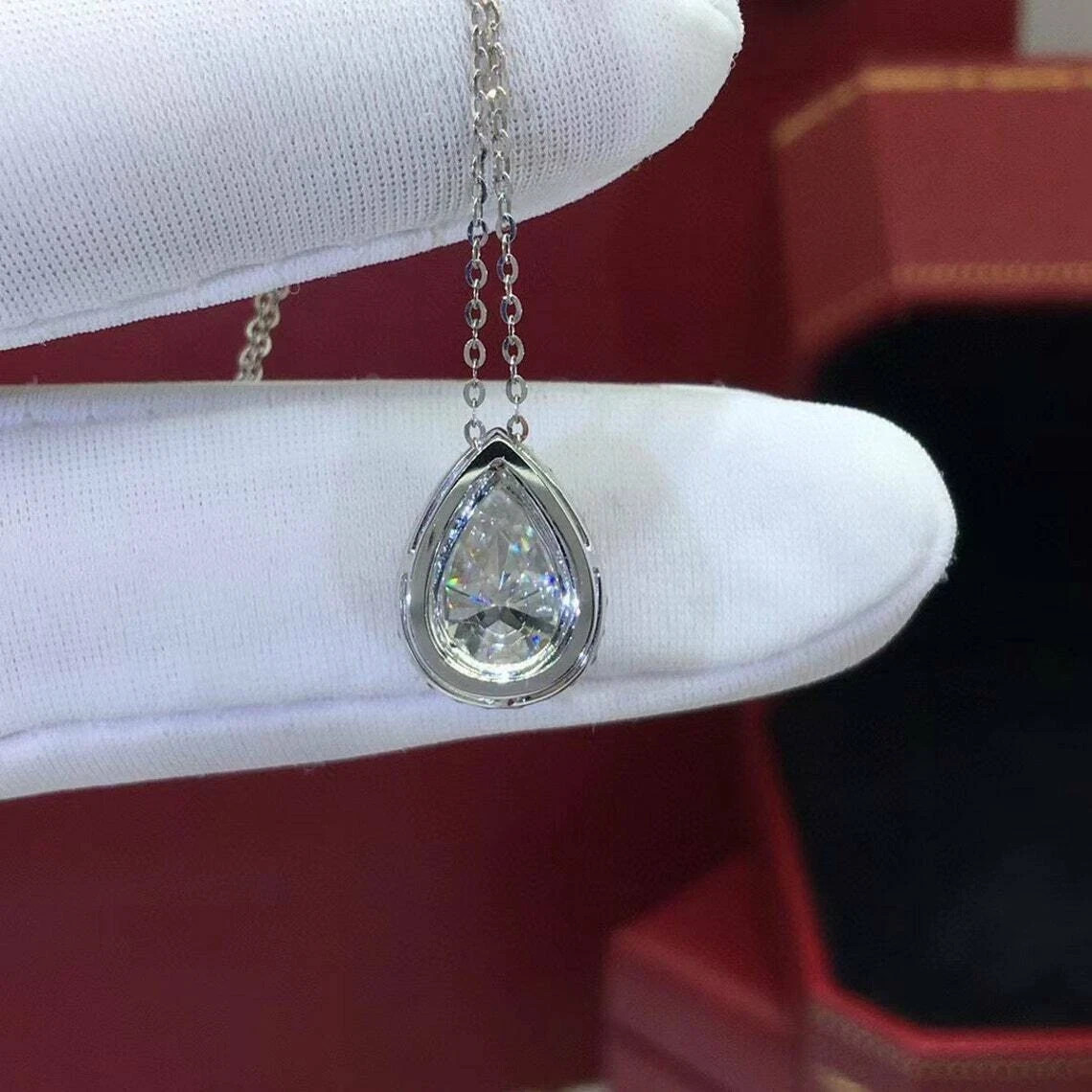 1.25 Ct Pear Cut Lab Real Moissanite Halo Teardrop Pendant 14K White Gold Plated