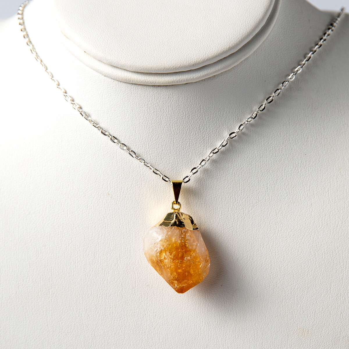 Fashion Gold Yellow Rough Citrine Natural Crystal Point Necklace Pendant & Chain