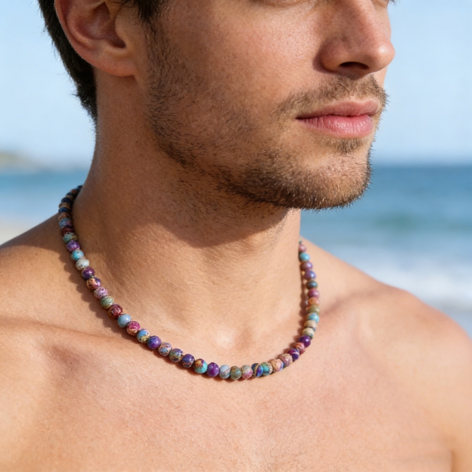 Dainty Tiny Galaxy Sea Sediment Jasper Necklace Beaded Choker Healing Crystal