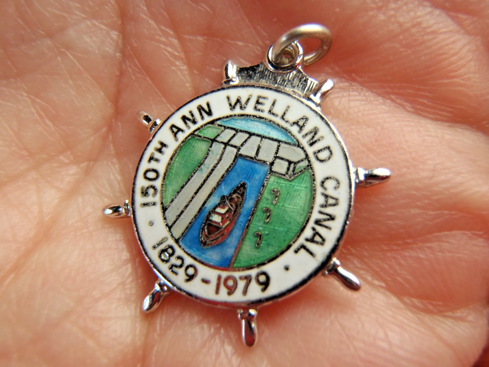 Welland Canal 150th Anniversary Sterling Silver Enamel Charm from 1979 Free Ship