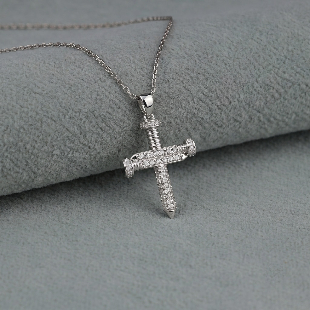 0.60 CT E-F/VVS Round Lab Grown Diamond 14K Gold Engagement Nail Cross Pendant
