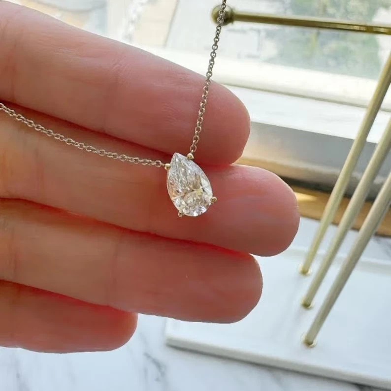 2Ct Pear Cut D/VVS1 GRA MOISSANITE 14k White Gold Plated With Free 18In Chain