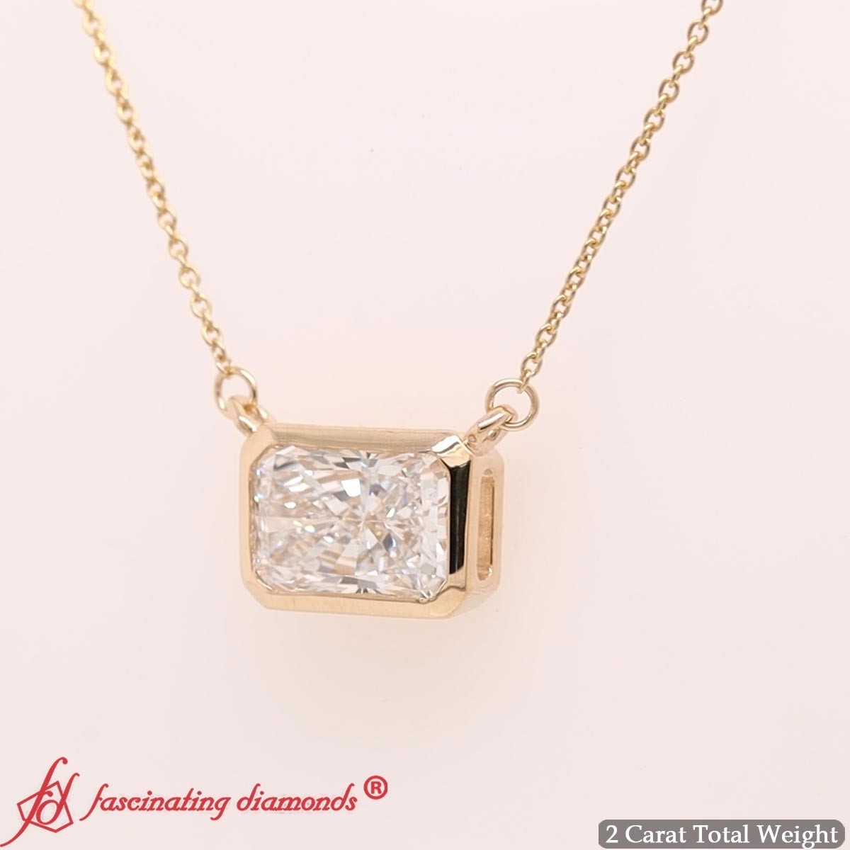 IGI Certified East West Radiant Lab Diamond Pendant 14K Gold Bezel Set Necklace