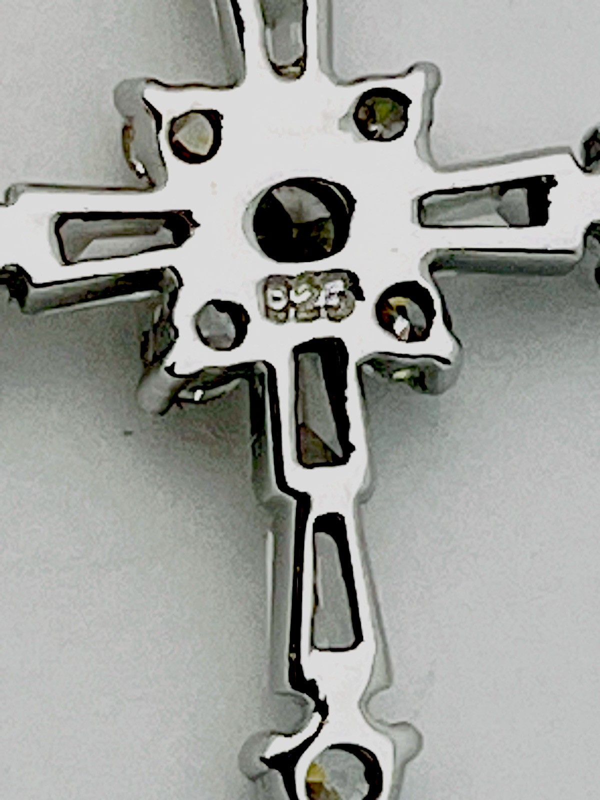 925 Sterling Silver 9 Round 5 Baguette Prong Set CZ Cross Necklace 18”