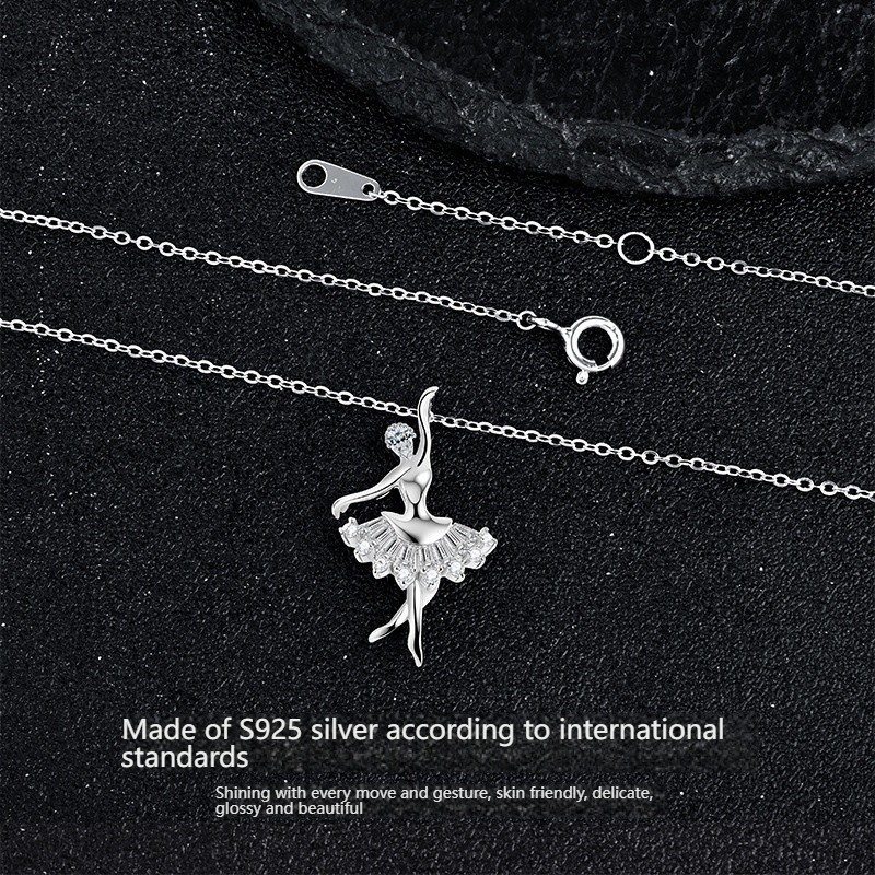 Ballet Girl Pendant Necklace S925 Silver Korean Viral Layering Chain Gift
