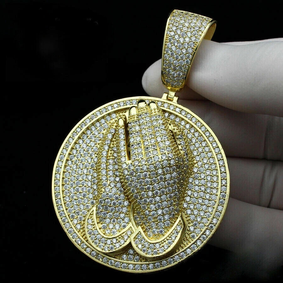 3Ct Round Cut Moissanite Round Pendant Real 10K Yellow Gold Free Chain