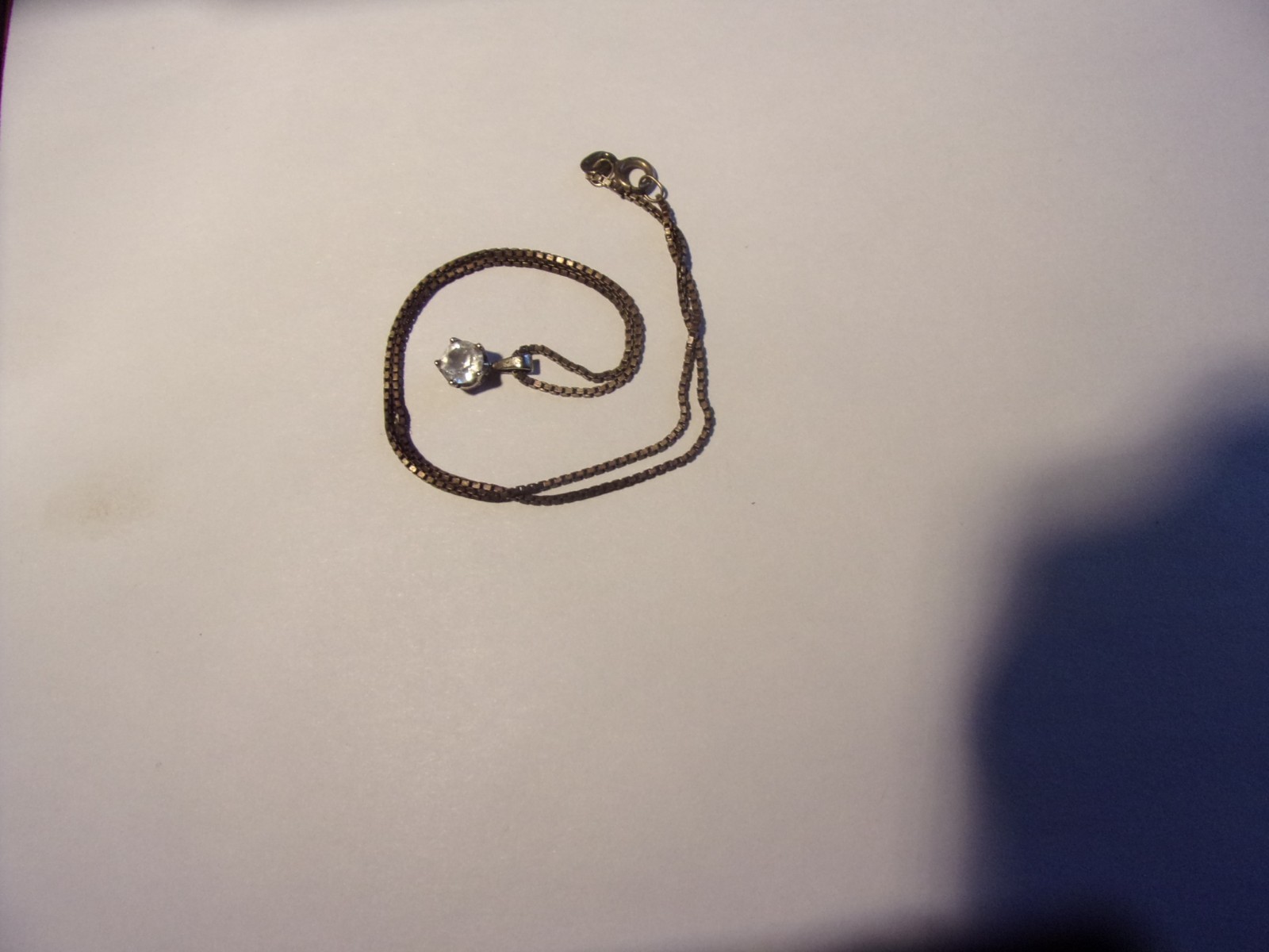 Ladies’ Sterling Silver Necklace-Shiny Stone Pendant 10K GF -Very Good-$8 s/h