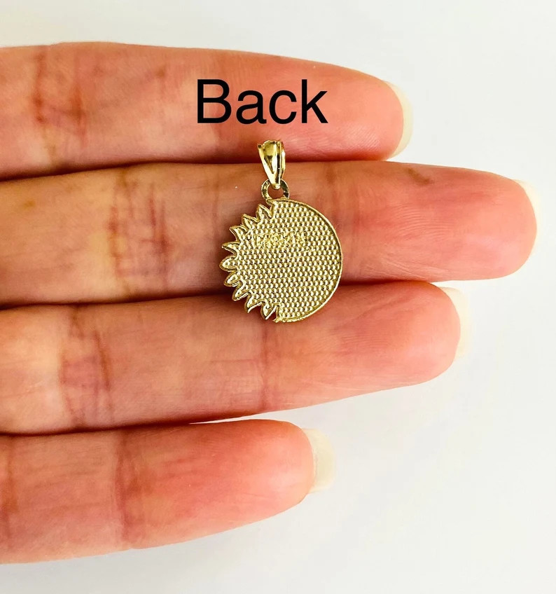14K Real Gold Sun and Moon 19mm / 0.74″ Small Celestial Sun Moon Pendant -PT1936