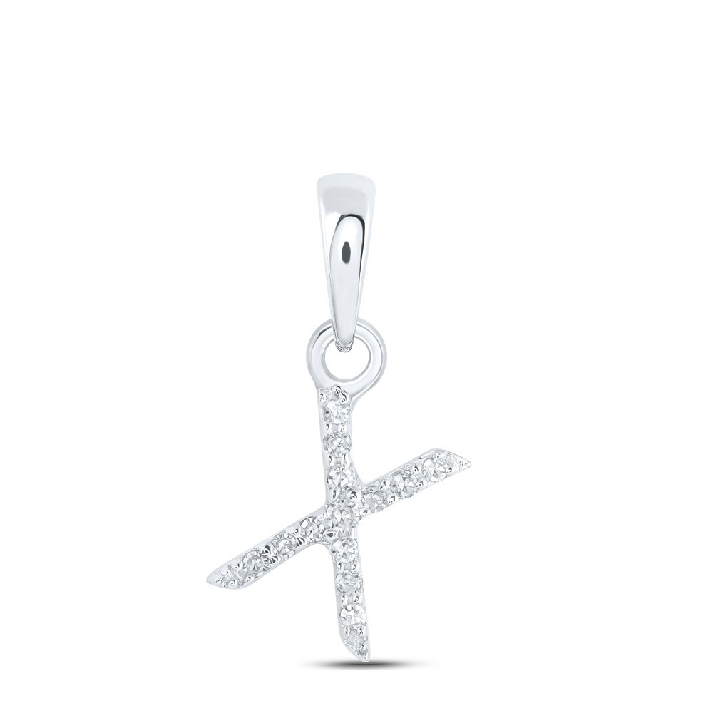 10k White Gold 0.03 CTW Natural Diamond Initial “X” Letter Charm 0.3g Pendant