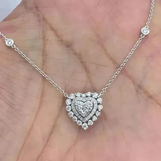 3.00Ct Round Cut Lab-Created Diamond Heart Pendant 14K White Gold Plated