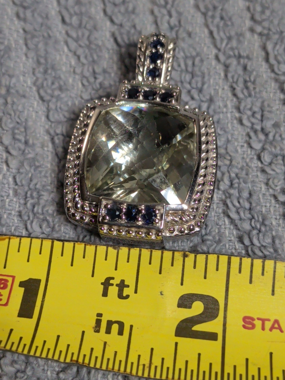 Judith Ripka Sterling Silver Green Quartz and Sapphire Enhancer Pendant
