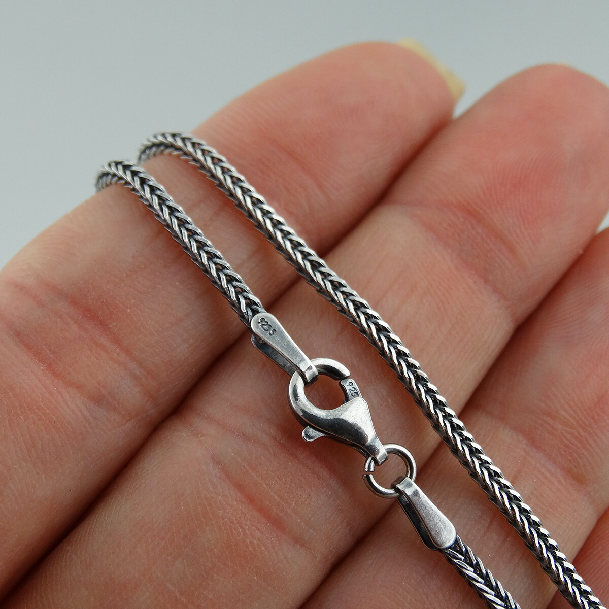 1.5mm Antiqued Square Foxtail Chain – 925 Sterling Silver – Oxidized Necklace