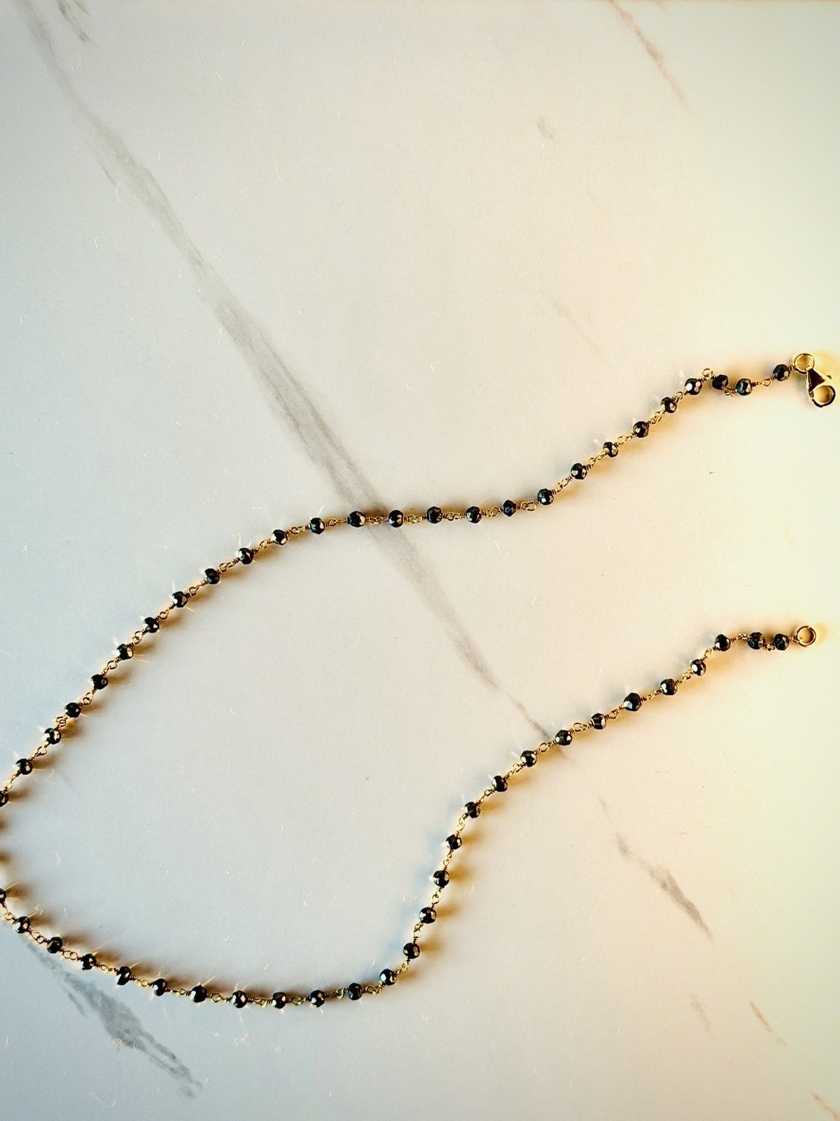 Yellow Gold Plated Sterling Silver Genuine 3mm Black Onyx Gemstone 20.5 Necklace