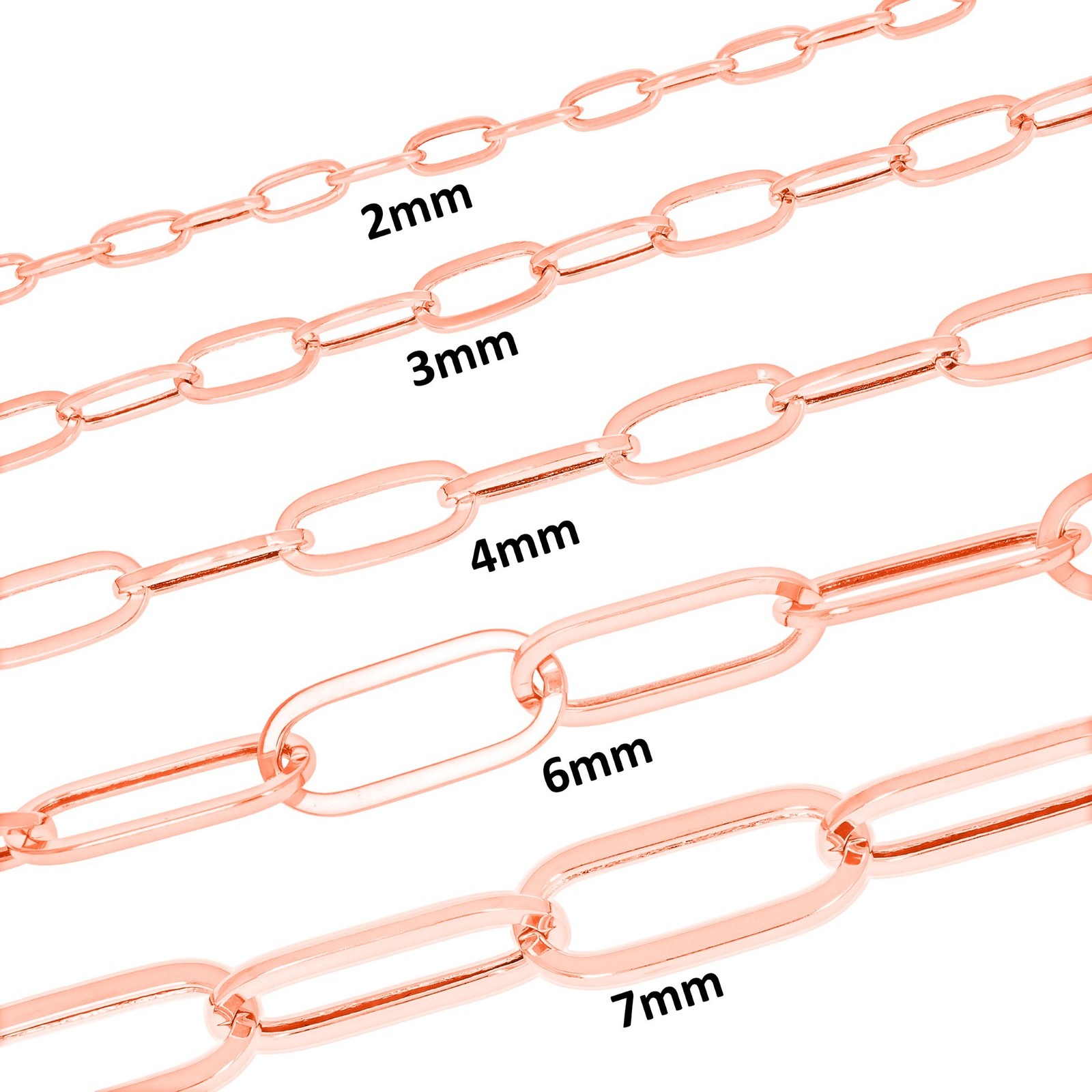10k Rose Gold Paperclip 2mm-7mm Chain Oval Cable Necklace Mens Womens 16″-24″
