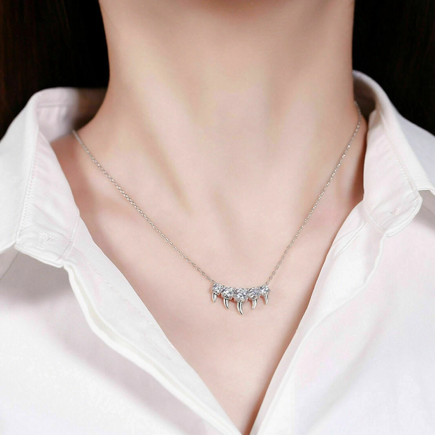 2Ct Round Brilliant Cut Diamond Spike Design Pendant 14k White Gold Finish Chain