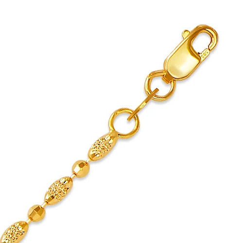 14K Yellow Gold Diamond Cut Bead Chain 7 inch Bracelet Lobster Lock