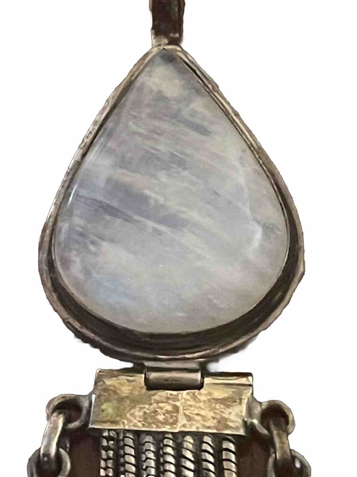 Sterling Silver 925 Necklace & 4 Inch Pendant Rainbow Moonstone Dangle Tassel