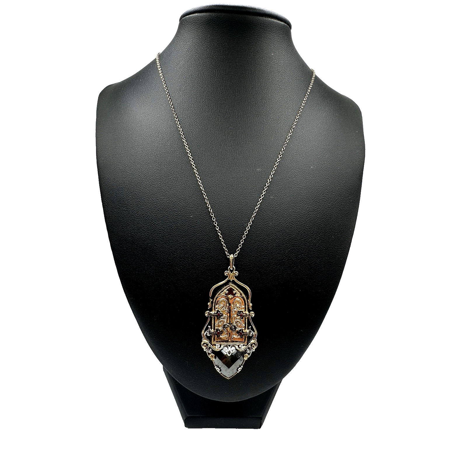 Michael Valitutti Sterling Silver Garnet Black Gemstone Opening Door Pendant 18”