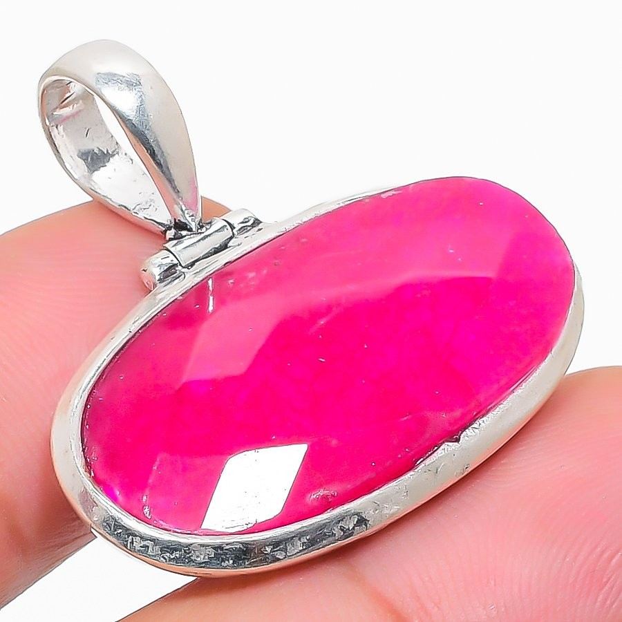 Natural Kashmir Red Ruby Gemstone 925 Sterling Silver Pendant 1.22″ A361