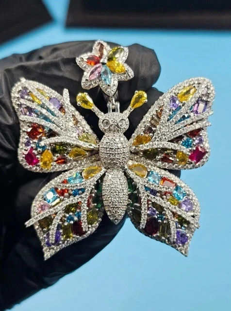 4.50Ct Round Cut Real Moissanite Women’s Butterfly Pendant 14K White Gold Plated