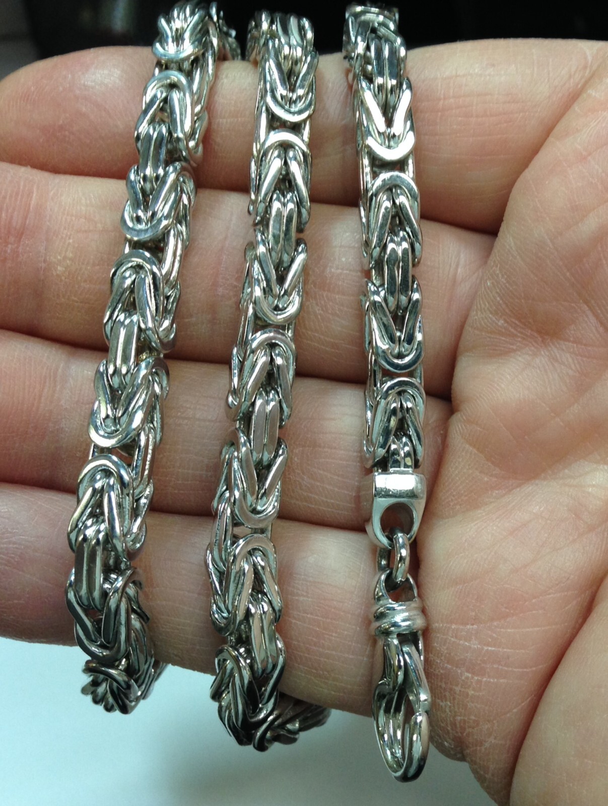 14k White Gold 24″ Mens Solid Byzantine Square Super 6.7mm 200 Gr Chain/necklace