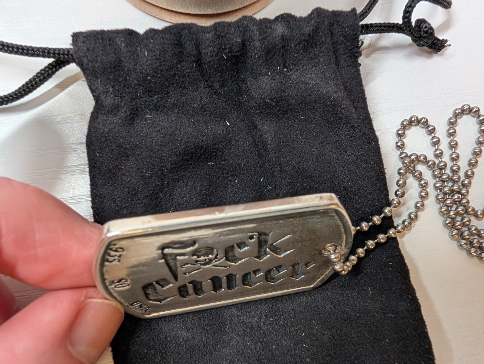 Speakeasy Original Fxck Cancer .935 Silver Heavy 1oz Dog Tag Pendant 22/25