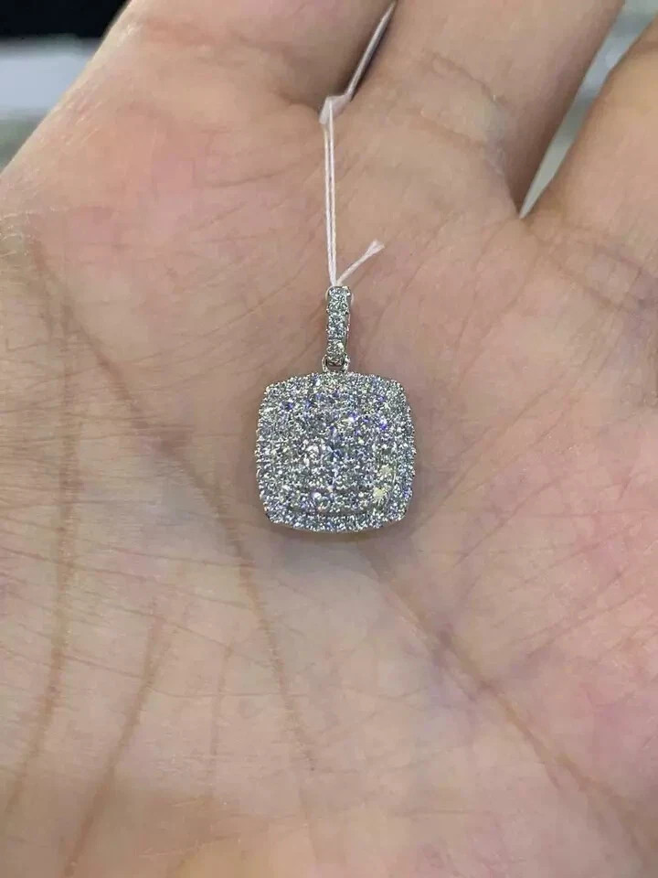 1.30Ct Round Cut D/VVS1 Diamond Cluster Pendant Free Chain 14K White Gold Finish