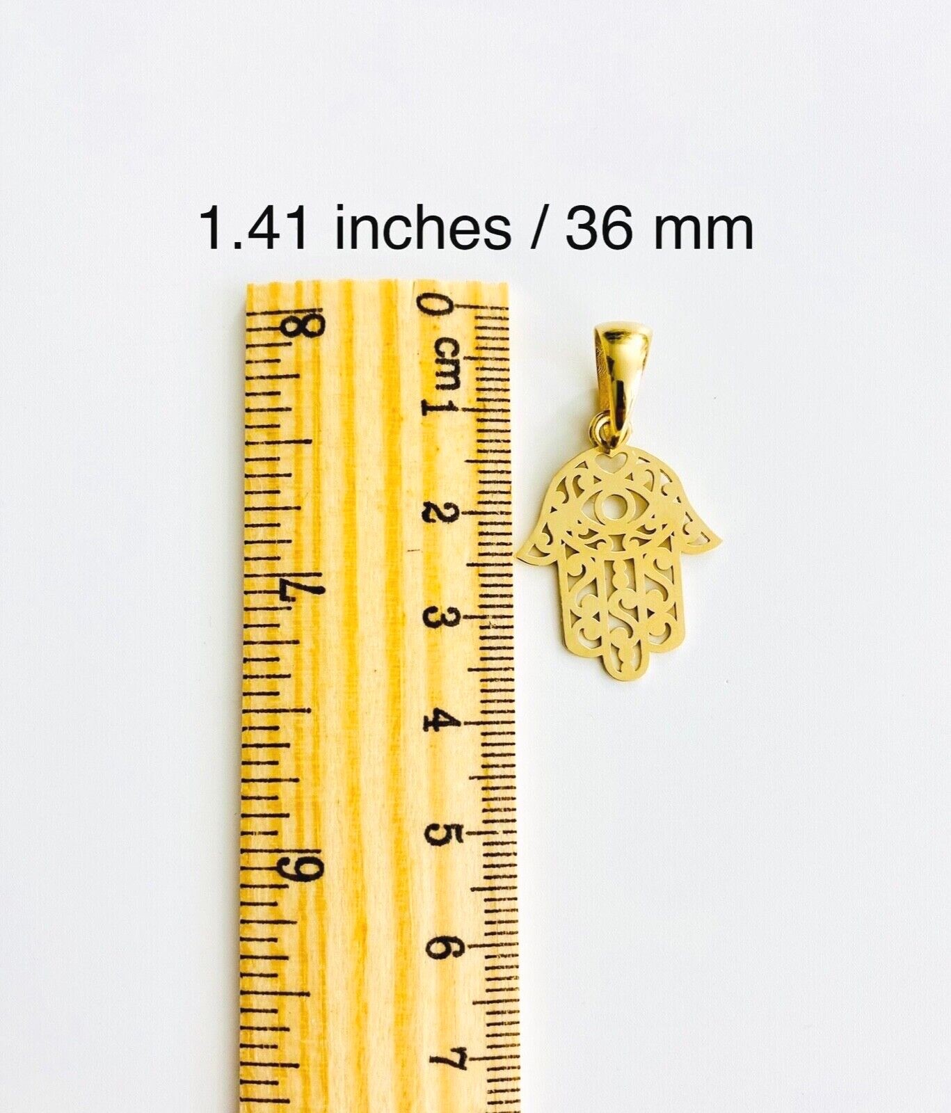 14K Solid Gold Hamsa Hand, 14k Real Solid Gold Fatima Hand Charm Pendant- T042