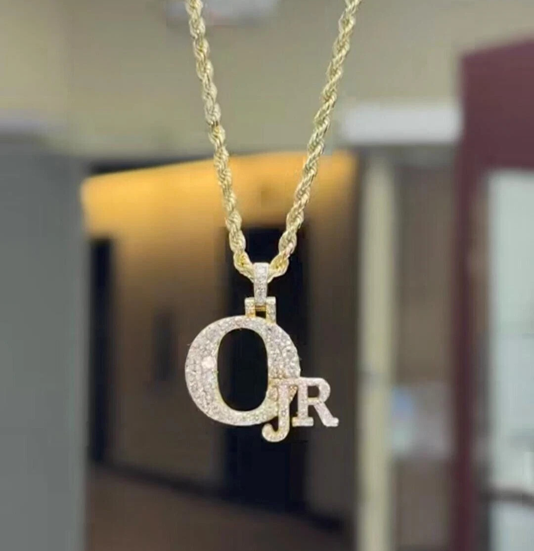 1.30Ct Real Moissanite Custom Letter Pendant 14K Yellow Gold Plated Silver