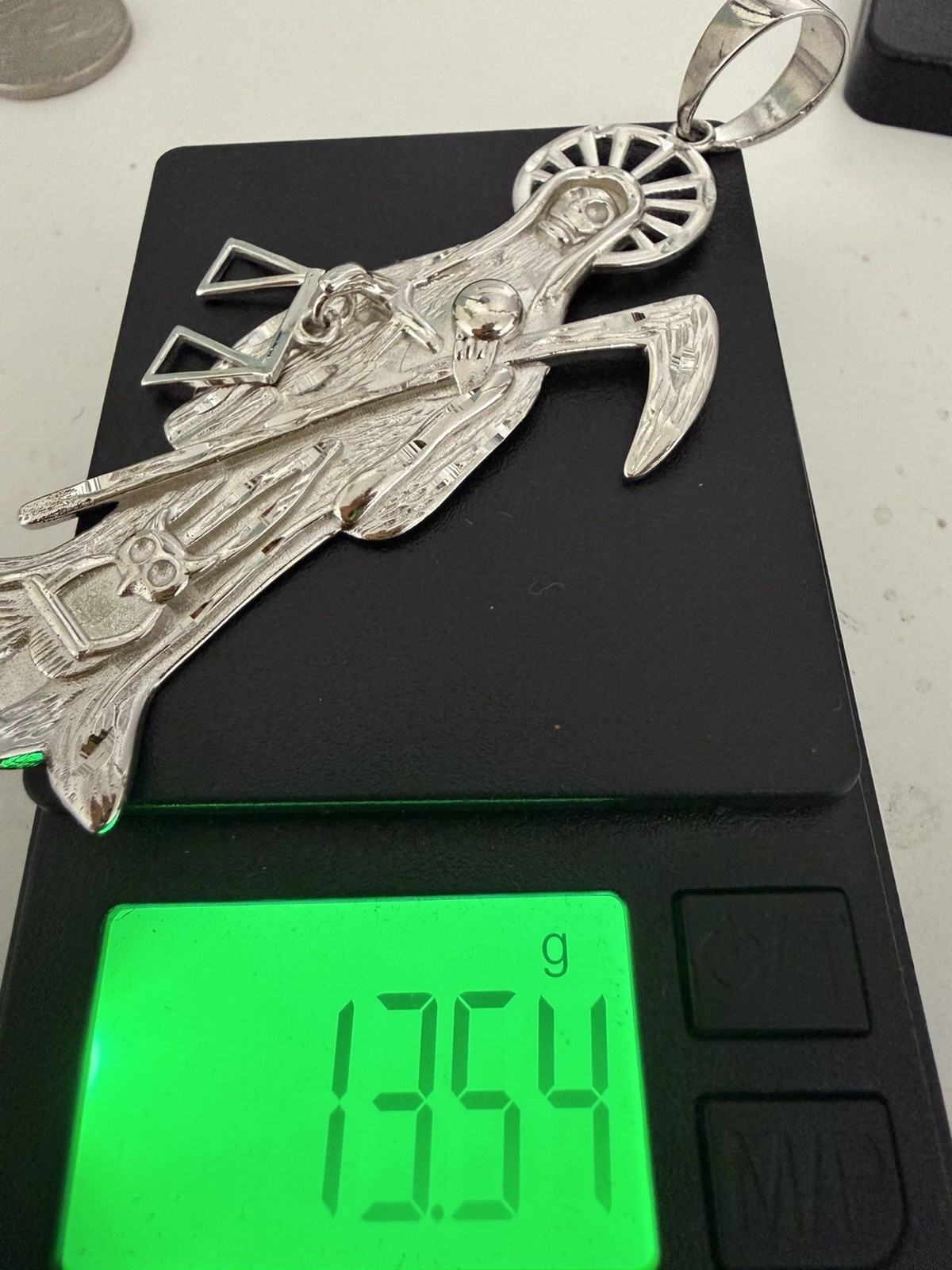 Sterling Silver Grim Reaper Pendant Dije de la Santa Muerte en PLATA XLarge 3”