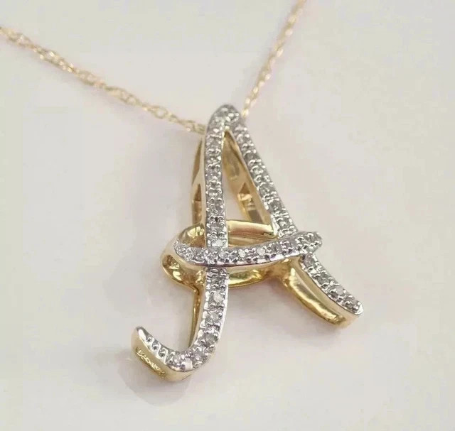 1.20 Ct Round Real Moissanite “A” Letter Initial Pendant 14K Yellow Gold Plated
