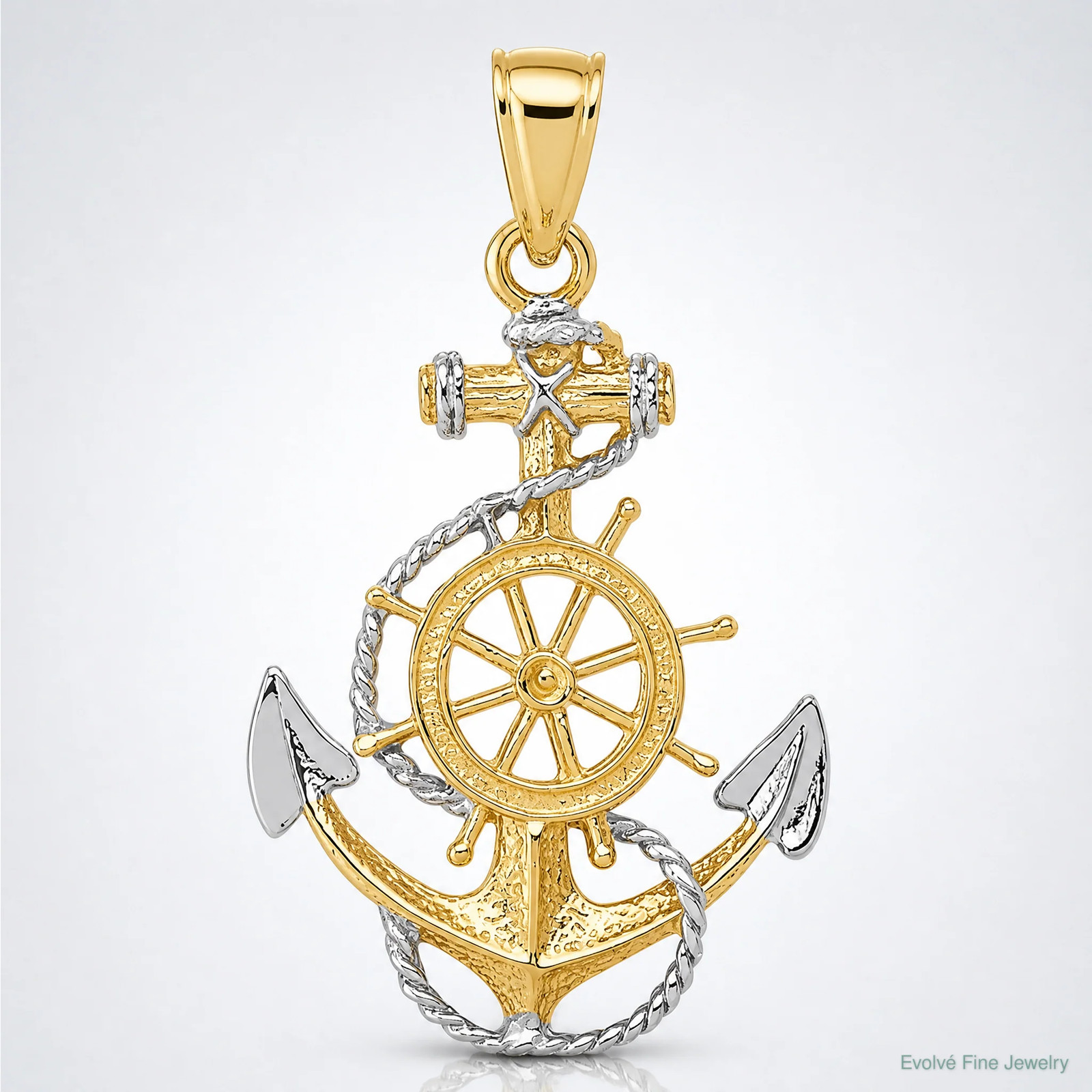 10K / 14K Yellow With Rhodium With Rhodium Anchor With Rope Pendant