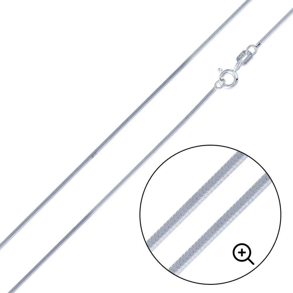 .925 Sterling Silver 0.8mm-1.4mm Snake Chain 4 Sided Snake DC Rhodium Plated