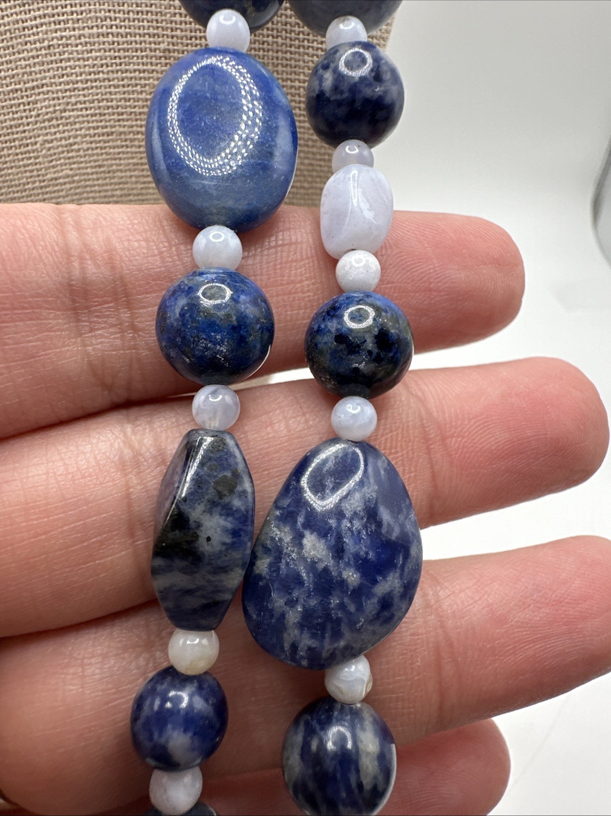 Jay King Long 60” Lapis & Blue Lace Agate & Sodalite 925 Chunky Beaded Necklace