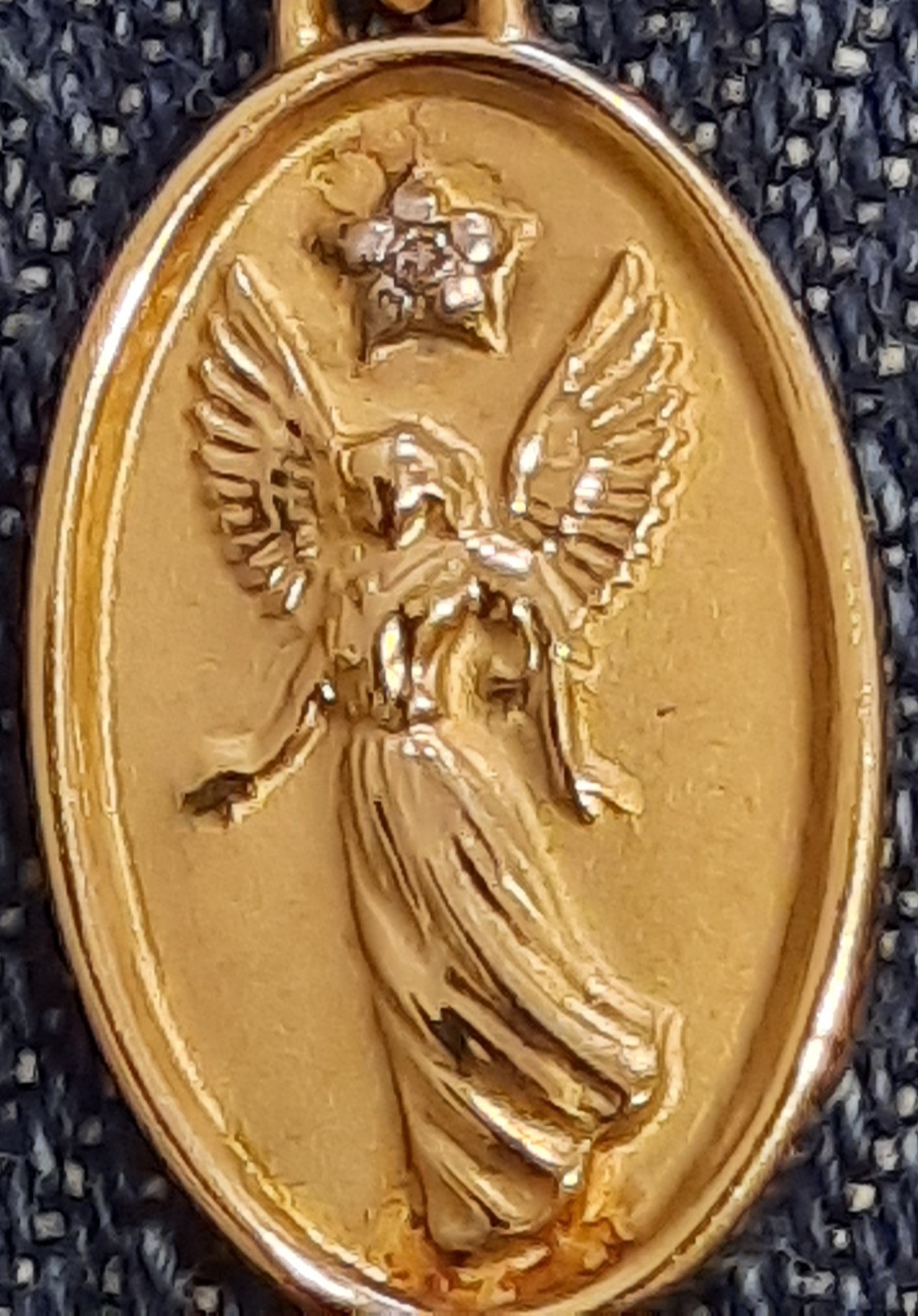 10K Yellow Gold Guardian Angel Pendant W/Diamond Accent I Will Keep Watch Over