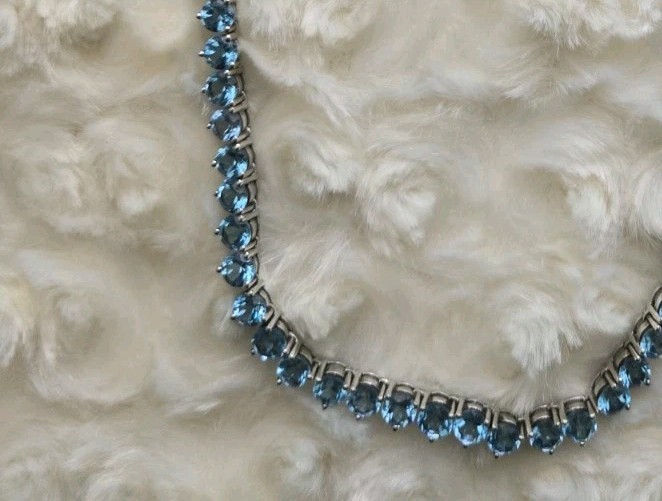 Blue Topaz Tennis Necklace 17″ Sterling Silver 925 – 3ct TW – Excellent Cond