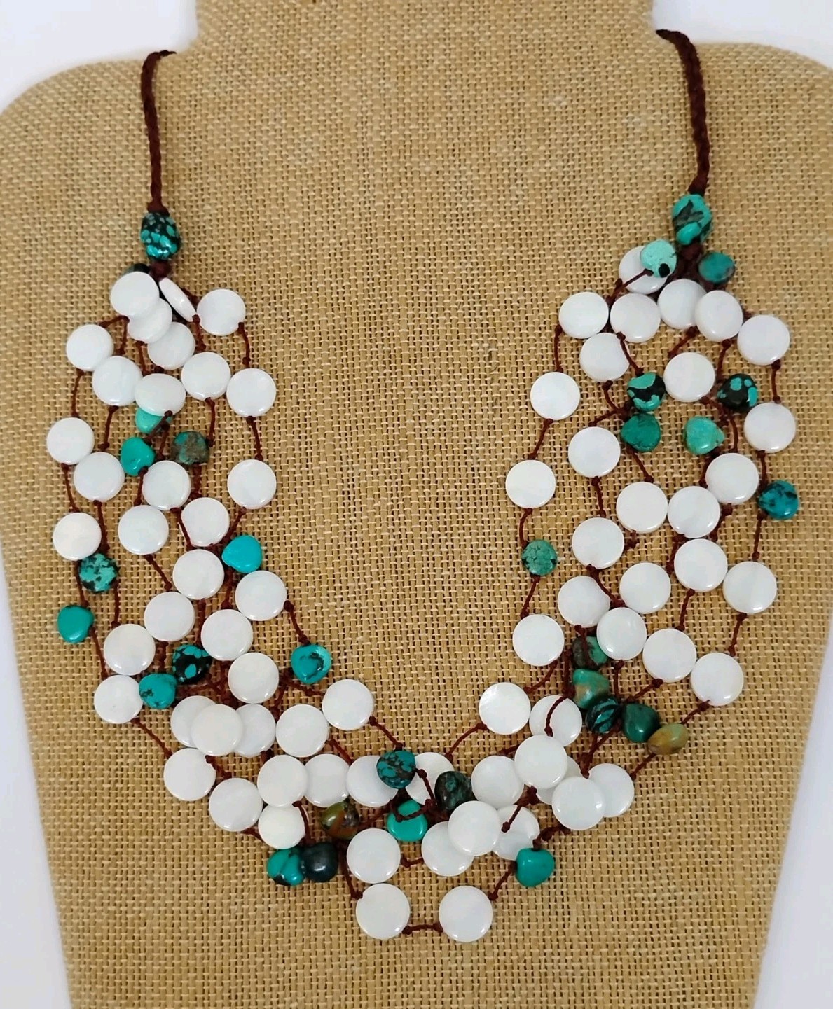 Jay King Mine Finds Mother of Pearl Turquoise Knotted Cord Layered Necklace