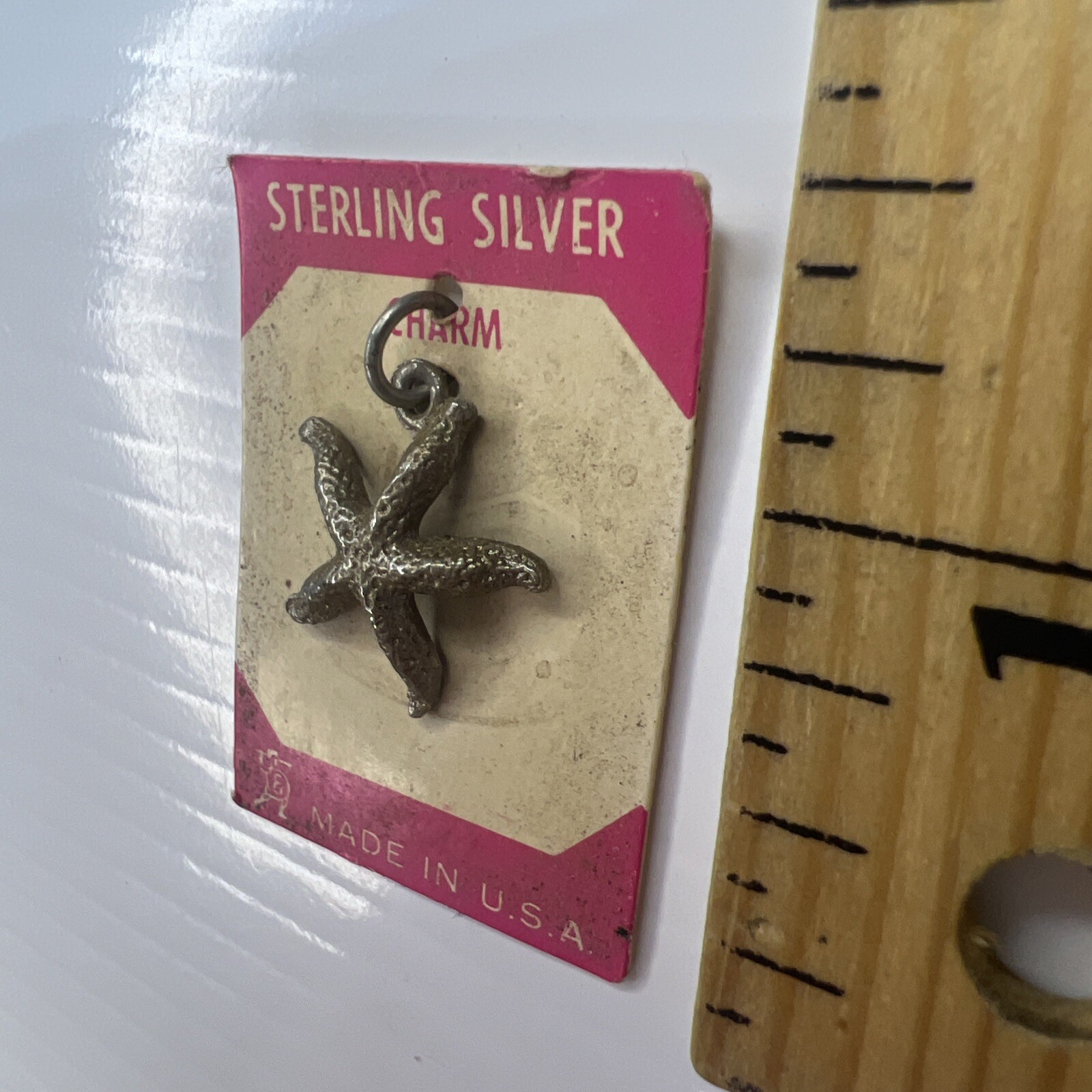 NOS 925 Sterling Silver Retro Charm Pendant Starfish Ocean Beach Souvenir Travel