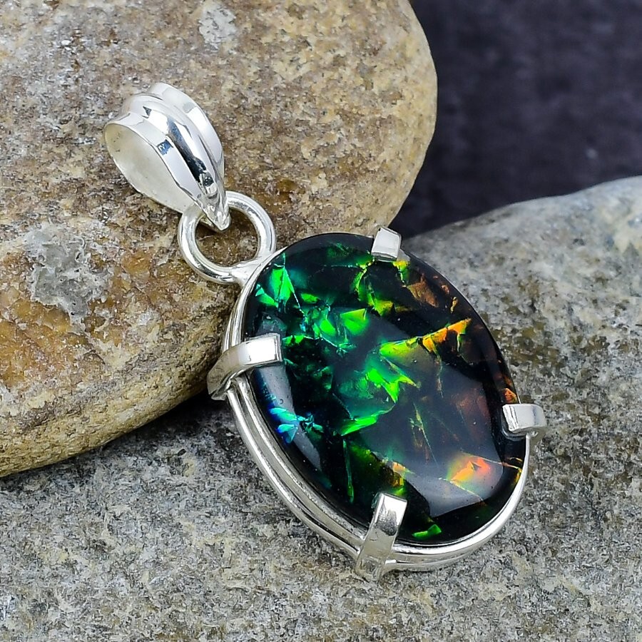 Green Triplet Opal Gemstone Handmade Jewelry Solid 925 Sterling Silver Pendant