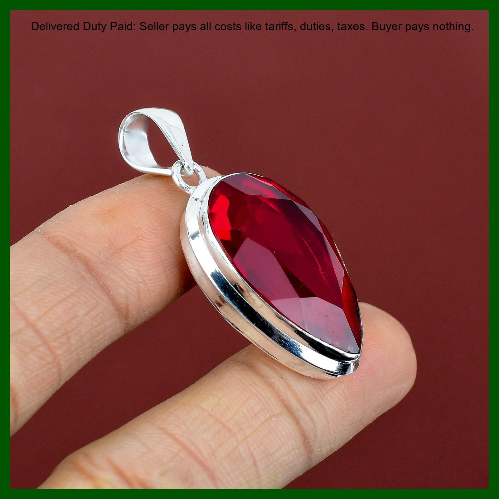 Pear Mozambique Garnet Stone 925 Silver Sister Birthday Ethnic Wedding Pendant