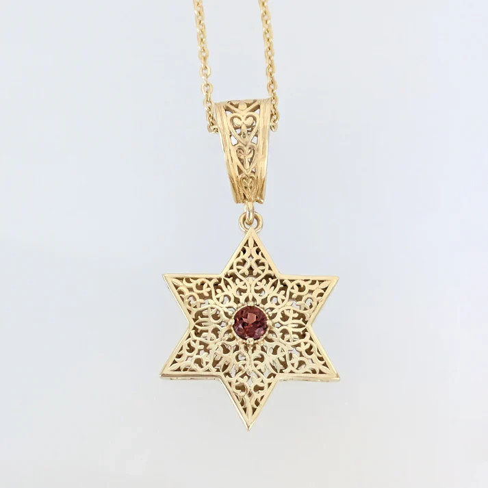 Star of David Filigree Pendant with Garnet or Citrine â€“ Optional Chain