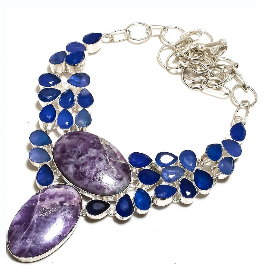 Necklace Lepidolite Stone, Jade Gemstone 925 Sterling Silver Jewelry 18″ n546